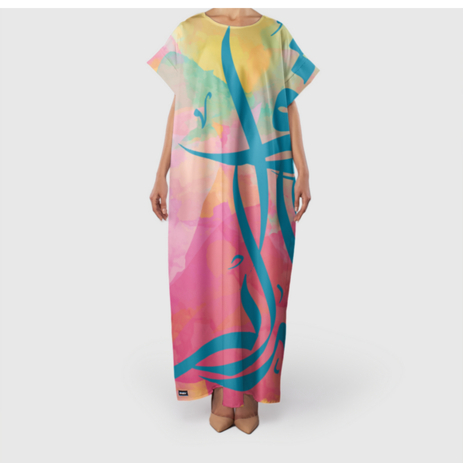 Colorful Calligraphy (Nawwartu) - Short Sleeve Women Dress - SultanSouk